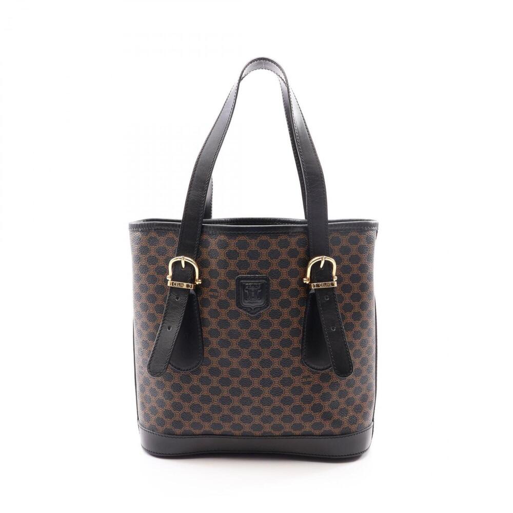 Celine Macadam Tote Bag Handbag Leather Women's Black/Brown